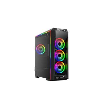 Imagem de GAMDIAS E-ATX Capa de PC para jogos de torre média com ventiladores ARGB de 3 x 120 mm, painel lateral de vidro temperado, porta giratória, proteção PSU, suporte ATX, capa de computador de mesa para