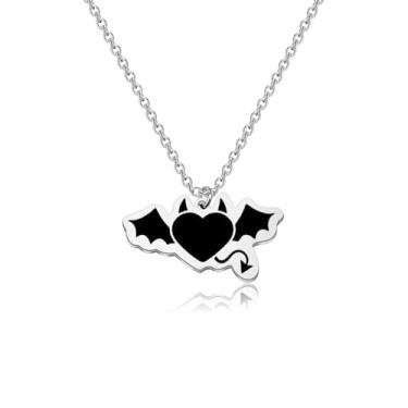 Imagem de WUSUANED Colar de anjo demoníaco, joias de coração de ódio, presente de anjos, presente angelical, asas de diabo, presentes, Large, Aço inoxidável, Sem Pedra Preciosa