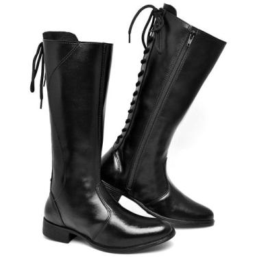 Imagem de Bota Feminina Cano Longo Montaria em Sintético com Zíper e Amarração d