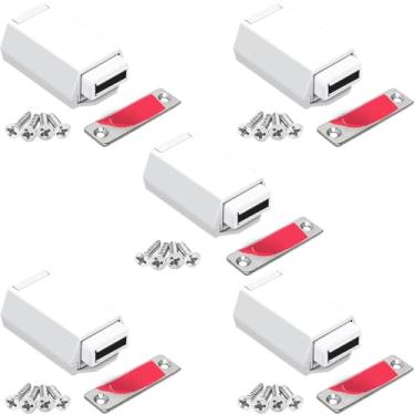 Imagem de CBRIVE de ferragens magnéticas para abrir o gabinete, pacote com 5, trava e trava de empurrar para porta oculta, trava de toque e ímã de trava, ponta de puxar para gaveta no armário de trailer, fecho