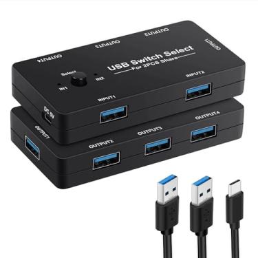 Imagem de Suckoo Comutador USB 2.0 kvm divisor 2 em 4 saídas, 2 em 2 saídas, bidirecional, conversível, bidirecional, compartilhamento de host, 4 portas, impressora USB, scanner, teclado, mouse, seletor de