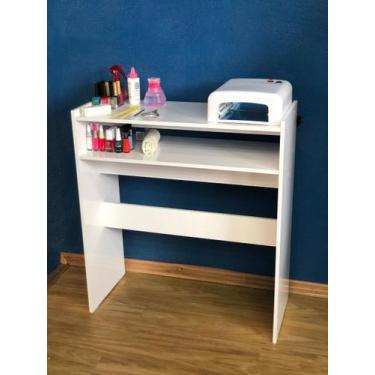 Imagem de Mesa p/ Manicure c/ Prateleira Porta Esmaltes Multiuso Branco - ClickF
