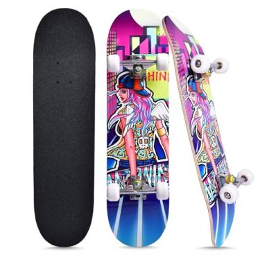 Imagem de Skates para meninas, iniciantes, crianças, adolescentes, adultos, mulheres, 78 x 20 cm, bordo de 7 camadas, duplo chute côncavo, fascinante legal, sólido e durável presente (skate menina)