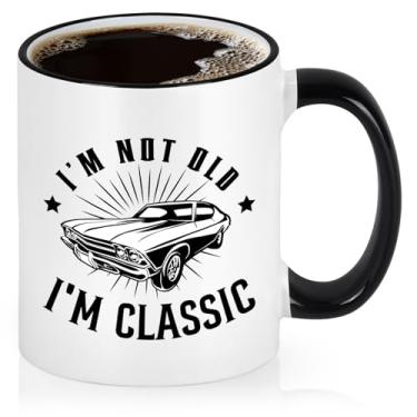 Imagem de Maustic Canecas de café engraçadas para homens, presentes de aniversário e Natal para homens pai avô tio marido, presentes engraçados para amantes de carros, caneca de café I'm Not Old I'm Classic