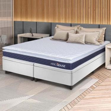 Imagem de Conjunto Box Baú Branco Durban Azul Espuma D28 Queen 158x198x64 - King House