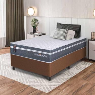 Imagem de Conjunto Box Marrom Cairo Cinza Molas Ensacadas Solteiro 96x203x64 - King House