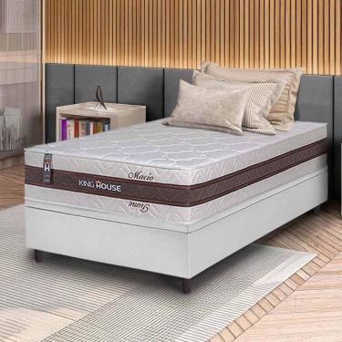 Imagem de Conjunto Box Baú Branco Mali Bege Molas Ensacadas Solteiro 88x188x77 - King House