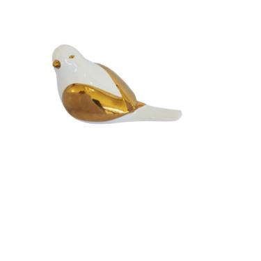 Imagem de Pássaro Decorativo Em Cerâmica Branco E Dourado 18cm