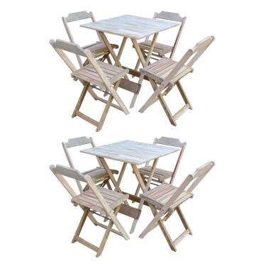 Imagem de Kit 2 Conjuntos De Mesa 70X70 Dobrável Em Madeira Padrão Com 4 Cadeiras Sem Pintura/Crua - Marrom