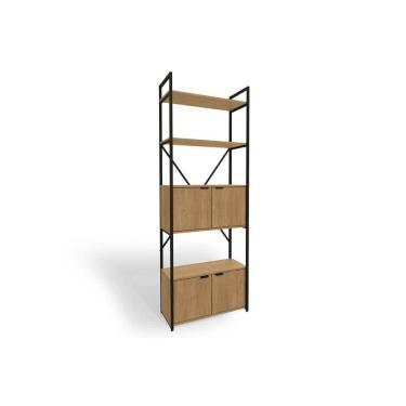 Imagem de Estante Para Sala Industrial Alta Li018 C/ 4 Portas Freijo/preto - Kappesberg