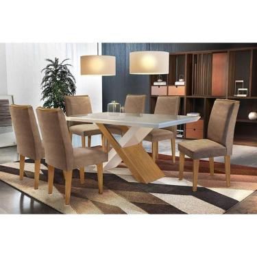 Imagem de Kit Mesa C- Tampo Canto Reto 180cm + 6 Cadeiras Lunara Imbuia Chocolate