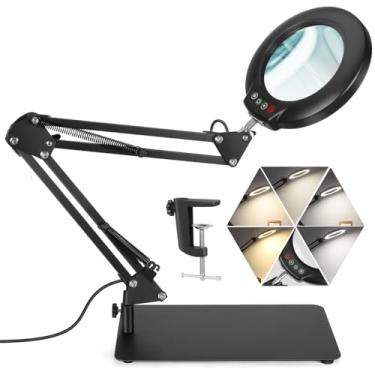 Imagem de Veemagni Lupa 10X Com Luz E Suporte, 5 Modos De Cor, Regulável Continuamente, Luminária Mesa 2 Em 1 Braçadeira, Aumento Iluminação Led, Viva-Voz Para Reparos, Artesanato, Trabalho Perto