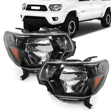 Imagem de Faróis Tacoma 2012-2015, conjunto de faróis compatível com Toyota Tacoma 2012 2013 2014 2015 farol de halogênio de substituição do lado do passageiro refletor âmbar preto (sem lâmpadas)