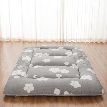 Imagem de Zelladorra Colchão japonês completo, colchão futon com bolsa de armazenamento e capa lavável, tapete de tatame dobrável adequado para quarto de hóspedes, algodão cinza