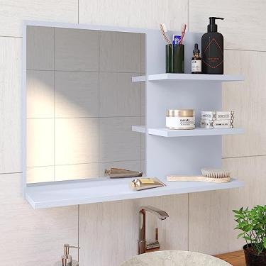 Imagem de Espelheira Astra Porta Prateleira Organizadora Espelho Decorativo Armarinho Banheiro Suspenso - Loja Inova BR (Branco)