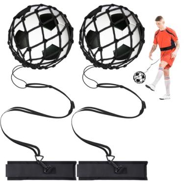 Imagem de Pacote com 2 - Equipamento de treinamento de futebol com rede de retorno - Equipamento de treino de futebol para meninos e meninas - Acessórios de treinamento de futebol para tamanho 3, 4 e 5 bolas