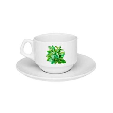 Imagem de Xícara De Porcelana Ervas Chá Hortelã + Pires - 180ml - VilelaGG