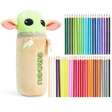 Imagem de Disney Stitch Colored Pencils and Pencil Case 48 Pcs Color Pencil Set Art Supplies (Multi Baby Yoda)