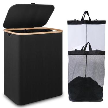 Imagem de Cesto de roupa suja IeGrow 150L com tampa e 2 bolsas internas pretas