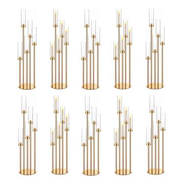 Imagem de Conjunto de 10 velas de candelabro de ouro de 89 cm para mesas, suporte de castiçal, centro de mesa, decorações de mesa, serve para velas de LED de 2,3 cm