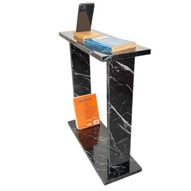 Imagem de Mesa lateral muito estreita para sala de estar, pequeno espaço de apartamento entre cadeiras, mesa skinny para poltrona, poltrona, mesa de canto fino para sala de estar, quarto, bebidas (mármore preto