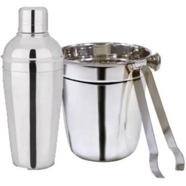 Imagem de Conjunto de Bar Premium em Aço Inox, Coqueteleira 500 ml, Balde para Gelo e Pegador, 3 Peças