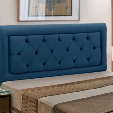 Imagem de Cabeceira Estofada Madeira Casal Belinha Reta (Azul)
