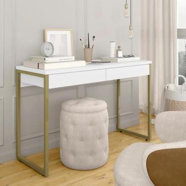 Imagem de Escrivaninha Estilo Industrial Cayman 2 Gavetas Dourado/branco - M.a Dourado/branco