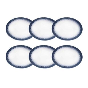 Imagem de Jogo 6 Pratos Rasos em Porcelana Branco e Azul BM0009 BTC