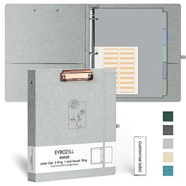 Imagem de EYROZILL Fichário de 3 anéis, organizador de fichário de linho de 2,5 cm para tamanho carta (21,5 x 28 cm) com 5 divisórias de abas, etiquetas de pasta de arquivo e pranchetas de perfil baixo, material escolar e de escritório - rosa cinza
