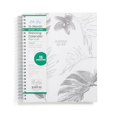 Imagem de Blue Sky Calendário planejador semanal e mensal de 15 meses 2025-2026, abril de 2025 a junho de 2026, 17,8 cm x 23 cm, capa flexível, encadernado, abas laminadas, inclui régua e notas adesivas,