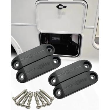 Imagem de FYWZ Kit magnético de trava e suporte de porta de bagagem - Trava magnética de porta de armazenamento RV para manter a porta aberta para viagens de motorhome, trailers de viagem, trailer (preto, 2