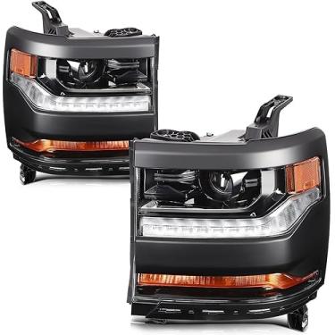 Imagem de LBRST Conjunto de farol compatível com Chevrolet Silverado 1500 2016-2018, para Chevrolet Silverado 1500 LD 2019, lâmpadas incluídas lente transparente cromada, refletor transparente