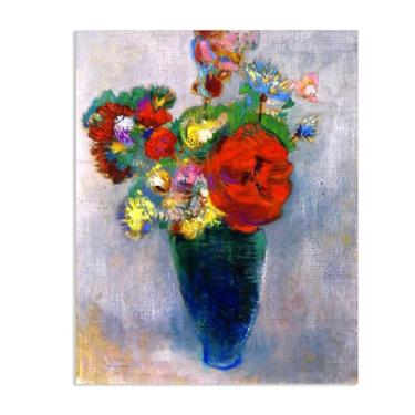 Imagem de Reproduções em tela Odilon Redon arte de parede vermelho amarelo azul retrô floral giclée impressão de flores para quarto, cozinha, sala de estar, decoração de casa, pôster 80 x 60 cm (78,7 x 60 cm