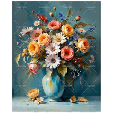 Imagem de Kit de pintura de buquê de flores por números para adultos - DIY flores mistas em vaso de cerâmica pintura em tela 40,6 x 50,8 cm, conjunto de tinta acrílica, adequado para iniciantes, arte para