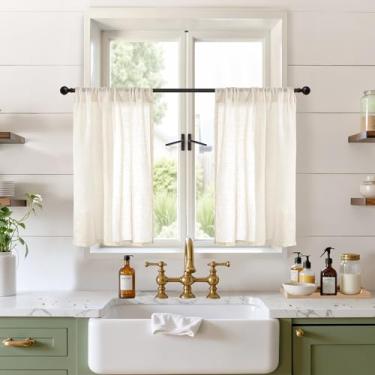 Imagem de BGment Cortinas Cafe Linen 76 cm de comprimento para janela pequena, cortinas bege semitransparentes leves com bolso para varão para banheiro cozinha sobre pia, conjunto de 2 painéis, 61 cm de largura