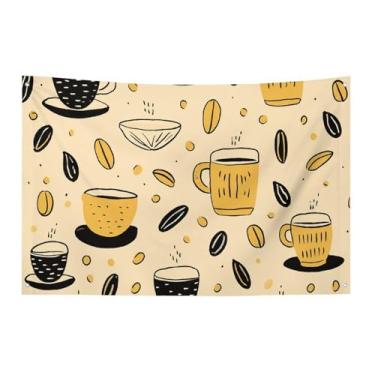 Imagem de Bandeira com padrão de café 89 x 150 cm, bandeira de boas-vindas, bandeiras de jardim, quintal, casa, decorativo, jardim, quintal, bandeira, interior, exterior, festa, decoração de casa
