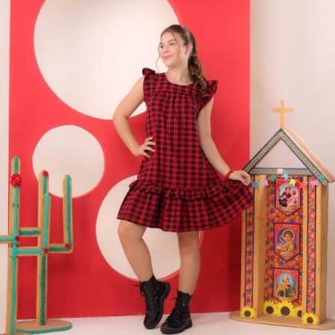 Imagem de Vestido Xadrez Infantil Juvenil Vermelho Festa Junina - Se Tu Benção, 