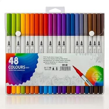Imagem de Kit Canetas Brush Pen (48 CORES) e Ponta Fina Dual – Canetinhas Coloridas para Desenho,Escolar, Caligrafia, Arte e Lettering – Marcadores para Colorir Ponta Dupla (48 CORES)