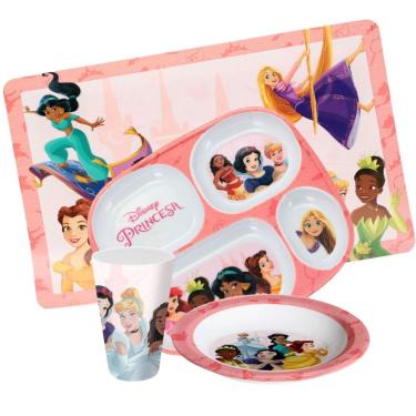Imagem de Jogo Refeição Infantil Princesas Disney 4 Peças Prato Divisória, Prato Fundo E Copo Melamina - Tuut