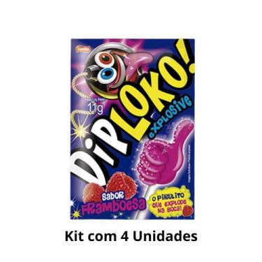 Imagem de Kit 4 Pirulito Dip Loko Cristais Explosivo Sabor Framboesa
