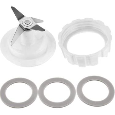 Imagem de Conjunto de lâminas de substituição para Hamilton Beach Blender Blade Gasket Blender Blender Base Bottom Cap, 3 gaxetas de vedação de anel de borracha misturador de substituição com tampa de rosca e