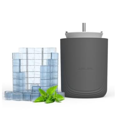 Imagem de Mini máquina de gelo e copo de silicone, molde cilíndrico de cubo de gelo para freezer, garrafa de cubo de gelo 2 em 1 com canudo para coquetel, uísque, café (cinza)