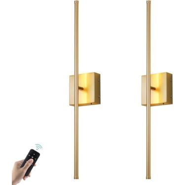 Imagem de Luminária De Parede Operada Por Bateria Com Controle Remoto, Conjunto De Dois Arandelas De Parede Reguláveis, Rotação De 350°, Luz De Parede Sem Fio Led Ouro 3000k Para Sa, Gold, 28"