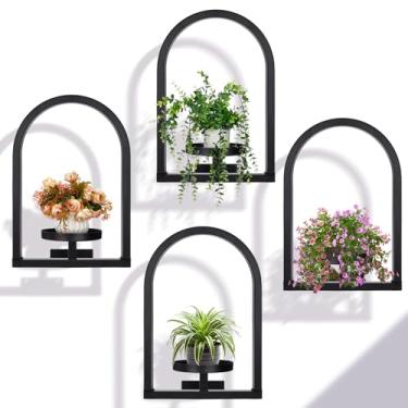Imagem de CroBlissful 4 peças de suporte de plantas de parede para plantas de interior, janelas de metal, prateleiras, porta-retratos para ambientes internos e externos, sala de estar, varanda, jardim (estilo