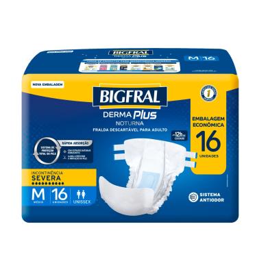 Imagem de Fralda Adulto Bigfral Derma Plus Noturna M Unissex 16 Unidades