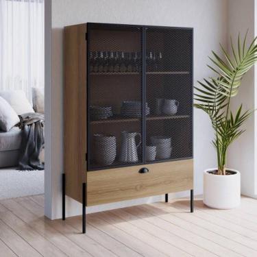 Imagem de Cristaleira Metalic Estilo Industrial 93cm 02 Portas 01 Gaveta Móvel n