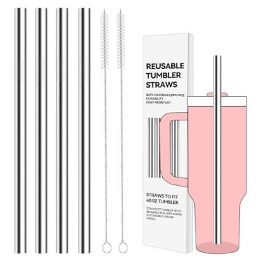 Imagem de Prurex Canudos retos reutilizáveis de 31 cm para Stanley 30/1,134 g, copos simples modernos e Owala 1,134 g - pacote com 4, canudos de aço inoxidável de 1 cm com 2 pincéis|Ideal para bebidas geladas