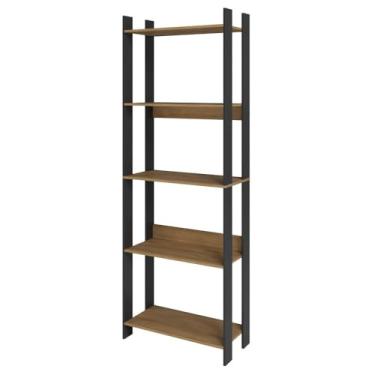 Imagem de Estante para Livros 5 Prateleiras Estilo Industrial Lâmina Mel/Preto - BRV Móveis