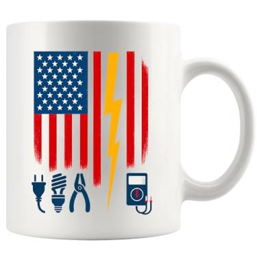 Imagem de Panvola Eletricista Bandeira dos EUA Ferramentas para Eletricistas Presentes Engenheiro Elétrico Engraçado Engenharia Lineman Novidade Drinkware Caneca de Café Cerâmica 325 ml Branco